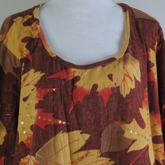 Collections Ect. Embellished Leaf Print 3/4-Sleeve Pullover Top Size XXL (C1317) - Picture 1 of 6